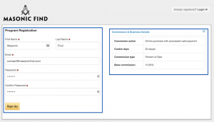 masonicfind affiliate program signing up