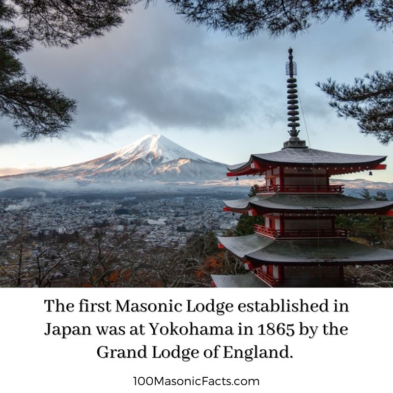 The first Masonic Lodge established in Japan was at Yokohama in 1865 by the Grand Lodge of England. This Lodge was called Yokohama Lodge No. 1092 and was very active for many years.