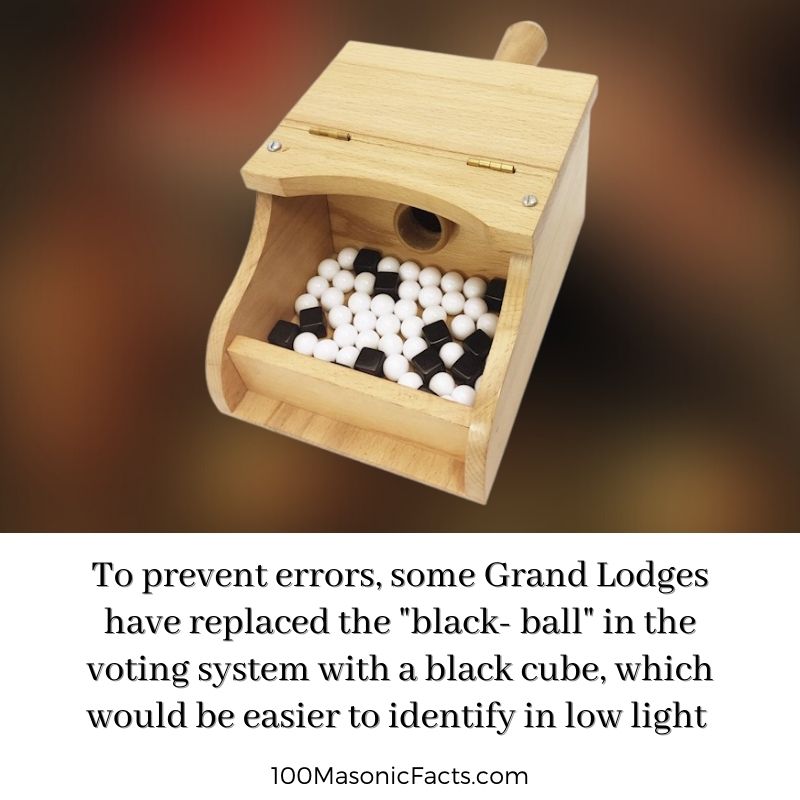 To prevent errors, some Grand Lodges have replaced the "black-ball" in the voting system with a black-cube, which would be easier to identify in low light.