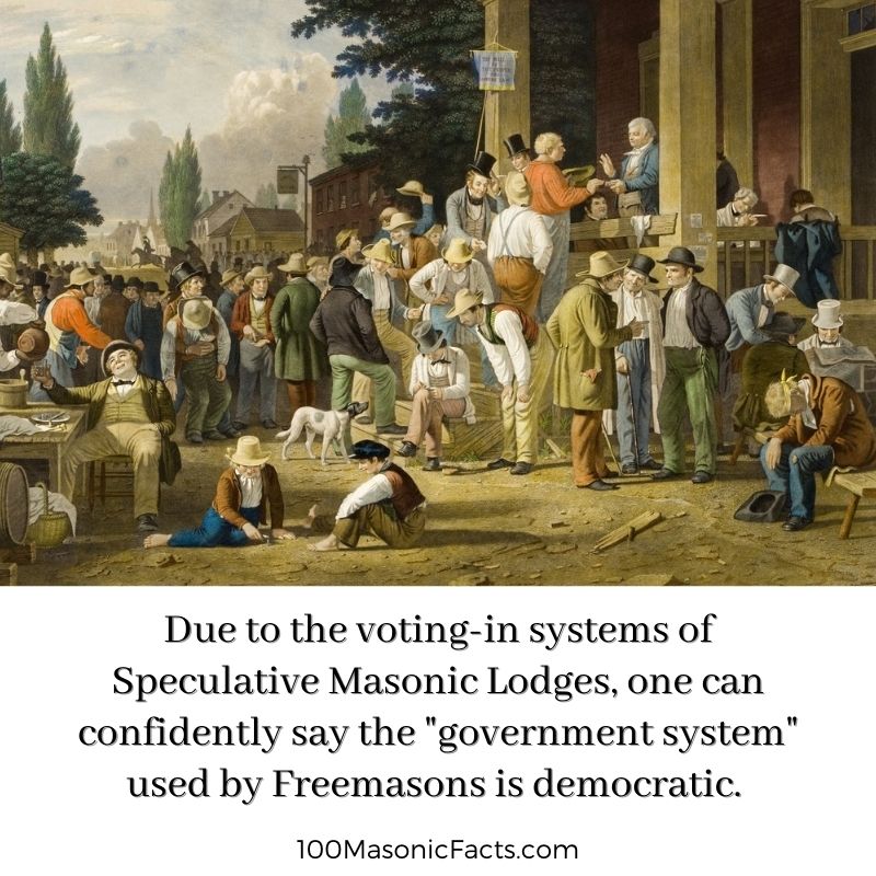 Due to the voting-in systems of Speculative Masonic Lodges, one can confidently say the "government system" used by Freemasons is democratic.