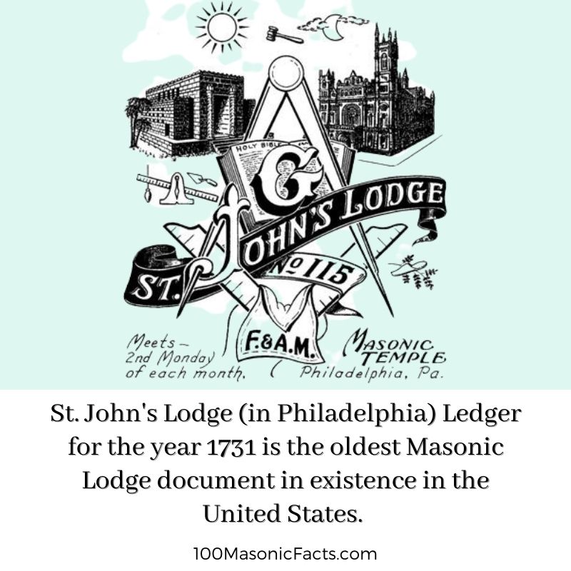  St. John's Lodge (in Philadelphia) Ledger for the year 1731 is the oldest Masonic Lodge document in existence in the United States